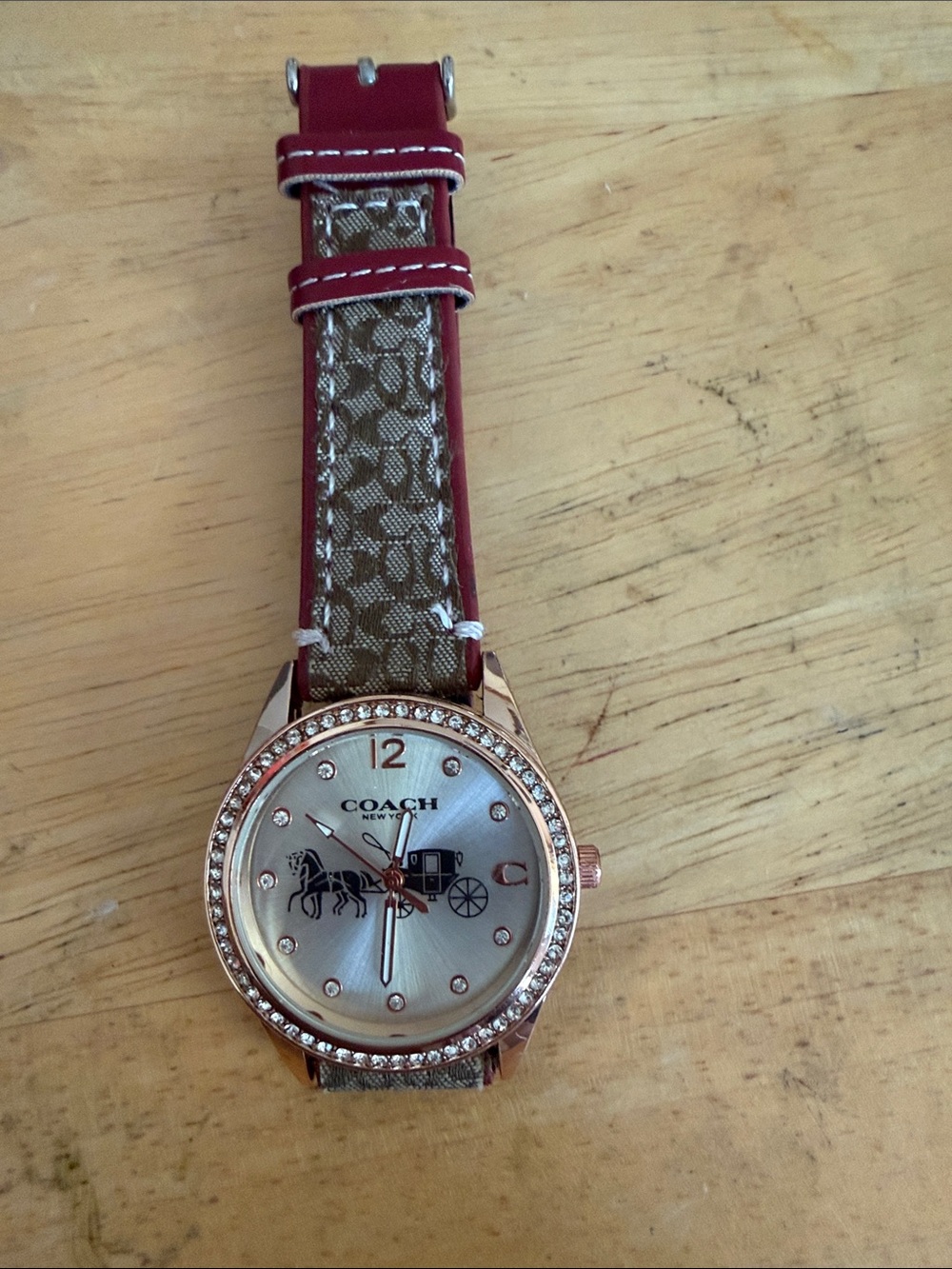 Coach Women's Red and Brown Signature Watch with Crystal Accents